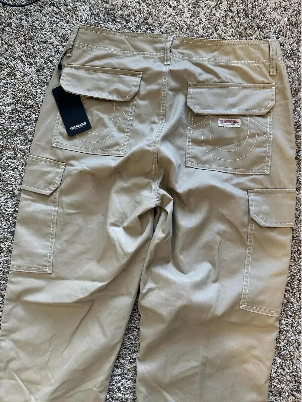 True Religion Men's Travertine Khaki Baggy Cargo Pants Size 32x32 NWT $159